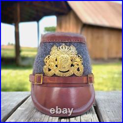 100% Genuine Leather German Police Shako WW2 Helmet in grey felt Costume Gift