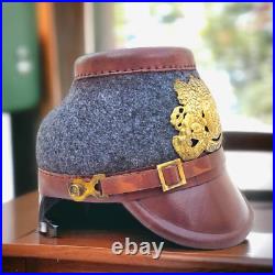 100% Genuine Leather German Police Shako WW2 Helmet in grey felt Costume Gift