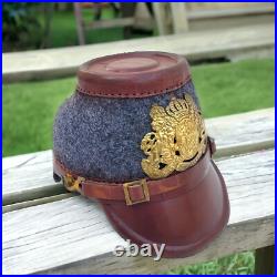 100% Genuine Leather German Police Shako WW2 Helmet in grey felt Costume Gift