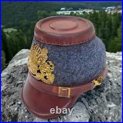 100% Genuine Leather German Police Shako WW2 Helmet in grey felt Costume Gift
