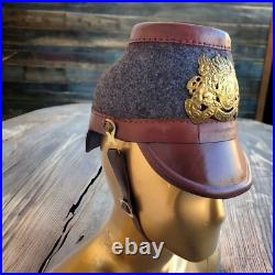 100% Genuine Leather German Police Shako WW2 Helmet in grey felt Costume Gift