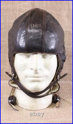 1044 WWII German LKpW 101 Leather Flight Helmet with throat mics size 58