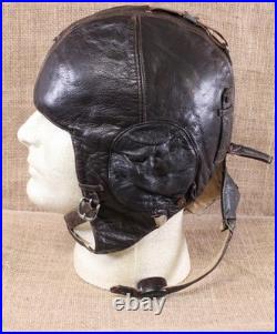 1044 WWII German LKpW 101 Leather Flight Helmet with throat mics size 58
