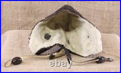 1044 WWII German LKpW 101 Leather Flight Helmet with throat mics size 58