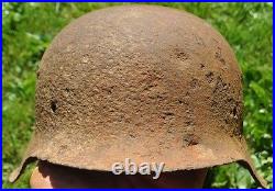 #19 WWII Germany German Original War Damaged Relic Combat Helmet Splinted Dent