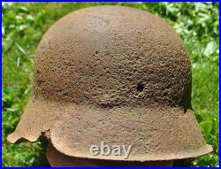 #19 WWII Germany German Original War Damaged Relic Combat Helmet Splinted Dent
