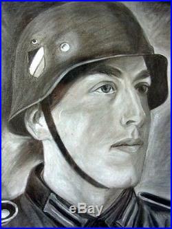 1941 Wwii German Army Luftwaffe Soldier Helmet Uniform Portrait Drawing Signed