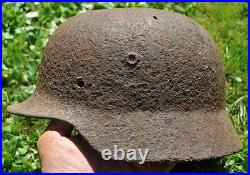 #22 WWII Germany German Original War Damaged Relic Combat Helmet BLASTED OUTWARD