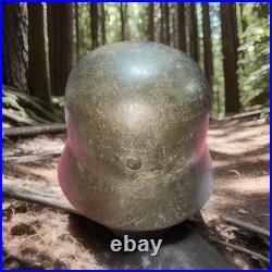Authentic Brushed Dark Green Camo over Apple Camouflage German Helmet Authentic Brushed Dark Green Camo over Apple Camouflage German Helmet