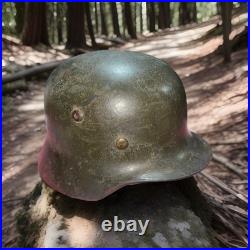 Authentic Brushed Dark Green Camo over Apple Camouflage German Helmet Authentic Brushed Dark Green Camo over Apple Camouflage German Helmet