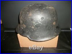Authentic WWII DOUBLE DECAL GERMAN POLICE HELMET W LINER marked 58