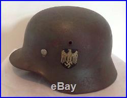 Authentic WWII German M35 Combat Helmet Double Decals Orig Liner Heer Eagle ET62