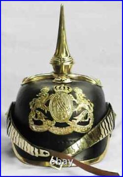 Black Leather Prussian Helmet German Pickelhaube Long Spiked Helmet WWI & WWII