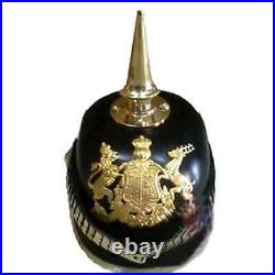 Black Leather Prussian Helmet German Pickelhaube Long Spiked Helmet WWI & WWII