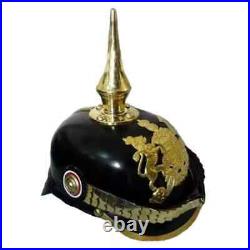 Black Leather Prussian Helmet German Pickelhaube Long Spiked Helmet WWI & WWII