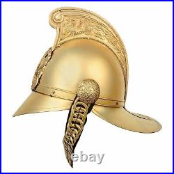 Brass Imperial Officer Spike German Prussian Fire Man Helmet engrave Axe Design