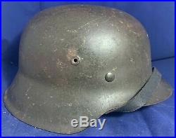 Complete Original WW2 Un-decalled M42 German Combat Helmet Textbook Paint Job