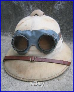 GERMAN WW2 TROPICAL PITH HELMET w Goggles Afrika korps DAK Rommel