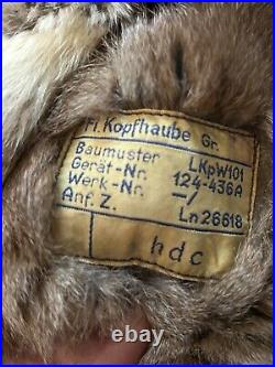 GREAT! Original WW2 German Luftwaffe LKpW101 Fur Lined Winter Flight Helmet