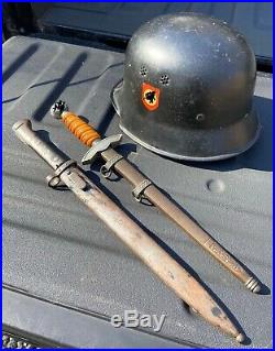 Genuine WWII German Military Helmet, Dagger and Mauser Bayonet