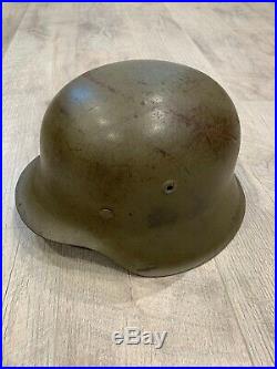 German 100% Authentic WW2 Heer Apple Green Helmet With Liner & Marked Chin Strap