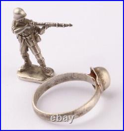 German 835 silver set Ring WW2 Helmet WWII Stahlhelm Germany Gott mit uns Size 7