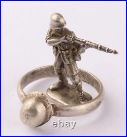 German 835 silver set Ring WW2 Helmet WWII Stahlhelm Germany Gott mit uns Size 7