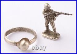 German 835 silver set Ring WW2 Helmet WWII Stahlhelm Germany Gott mit uns Size 7