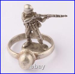 German 835 silver set Ring WW2 Helmet WWII Stahlhelm Germany Gott mit uns Size 7