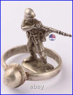 German 835 silver set Ring WW2 Helmet WWII Stahlhelm Germany Gott mit uns Size 7