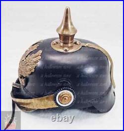 German Cap Prussian Leather Pickelhaube Helmet WW1 LARP Halloween Costume Gift