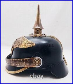 German Cap Prussian Officer Costume Leather Pickelhaube Helmet WW1 WW2 Spiked