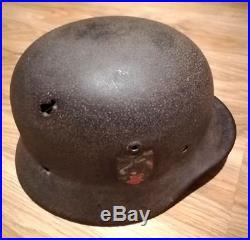 German Helmet M35 Q64 DD with Name & Combat Damaged 100% Original WW2