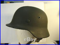 German Helmet, WW2, Original m1940 shell ET66, repro liner and chin strap