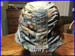 German Helmet with Camouflage Oak A Reversible Cover with spring clips