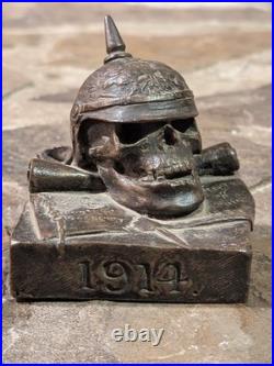 German Skull And Helmet 1914 Invasion WWI WWII Bronze Sculpture Belgium