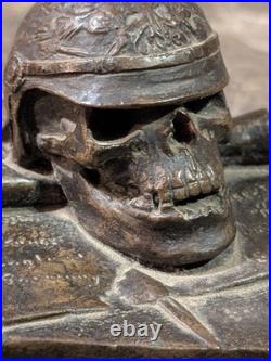German Skull And Helmet 1914 Invasion WWI WWII Bronze Sculpture Belgium