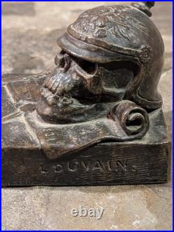German Skull And Helmet 1914 Invasion WWI WWII Bronze Sculpture Belgium