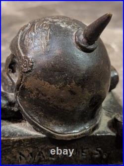 German Skull And Helmet 1914 Invasion WWI WWII Bronze Sculpture Belgium