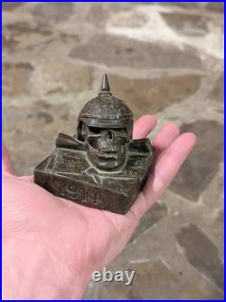 German Skull And Helmet 1914 Invasion WWI WWII Bronze Sculpture Belgium