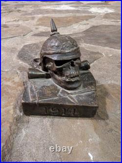 German Skull And Helmet 1914 Invasion WWI WWII Bronze Sculpture Belgium