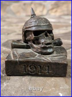 German Skull And Helmet 1914 Invasion WWI WWII Bronze Sculpture Belgium