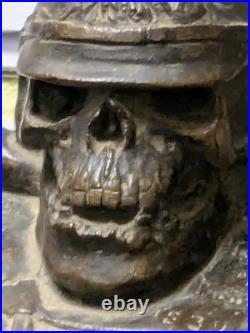 German Skull And Helmet 1914 Invasion WWI WWII Bronze Sculpture Belgium