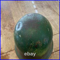 German-Style Militaria Green Camo Steel Helmet with Leather Liner, Chin Strap (54)