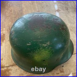 German-Style Militaria Green Camo Steel Helmet with Leather Liner, Chin Strap (54)