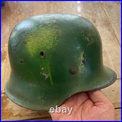 German-Style Militaria Green Camo Steel Helmet with Leather Liner, Chin Strap (54)