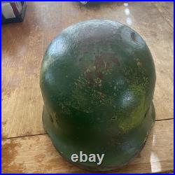 German-Style Militaria Green Camo Steel Helmet with Leather Liner, Chin Strap (54)
