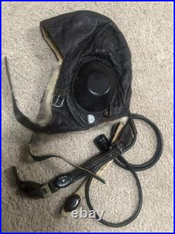 German WW2 LeatherFighter Pilots Helmet With All Radio Gear. Unissued Condition