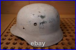 German WW2 M40 Helmet Partial Restoration White Winter Camouflage Paint #174 German WW2 M40 Helmet Partial Restoration White Winter Camouflage Paint #174