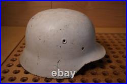 German WW2 M40 Helmet Partial Restoration White Winter Camouflage Paint #174 German WW2 M40 Helmet Partial Restoration White Winter Camouflage Paint #174